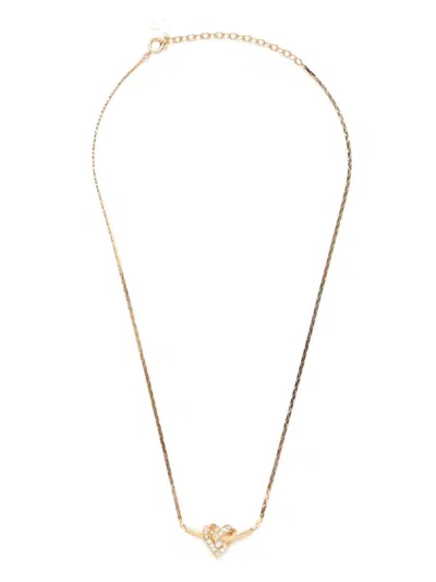 Pre-owned Dior Rhinestone Heart Pendant Necklace In Gold