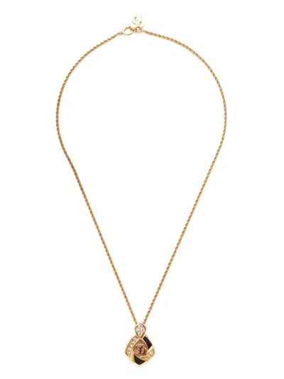 Pre-owned Dior Rhinestone Logo Necklace In 金色