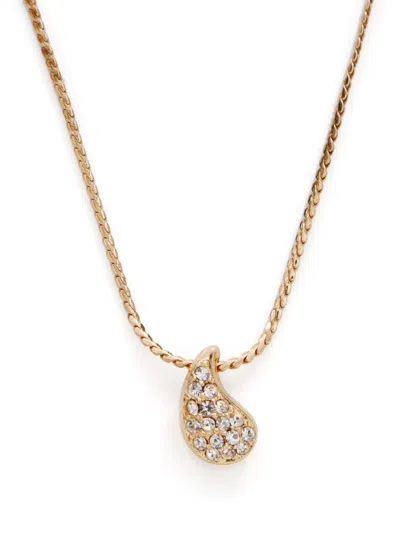 Pre-owned Dior  Rhinestone Pendant Necklace In Gold