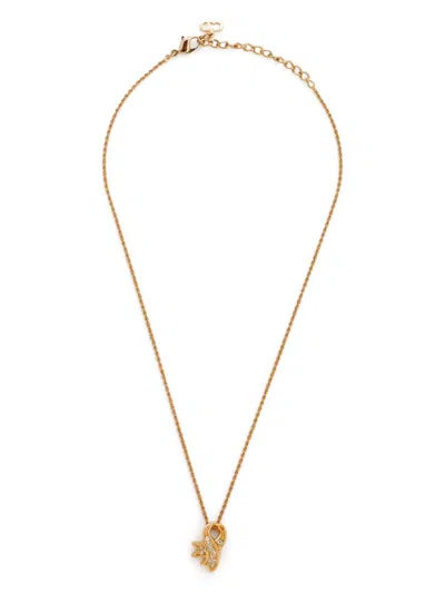 Pre-owned Dior Rhinestone Pendant Necklace In Gold