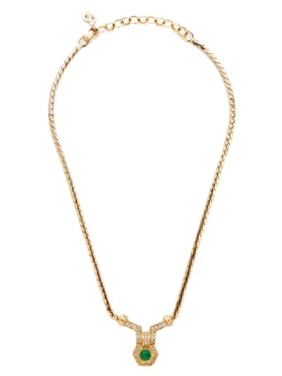Pre-owned Dior Rhinestone Pendant Necklace In Gold