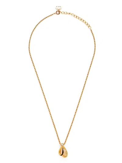 Pre-owned Dior Rhinestone Pendant Necklace In Gold