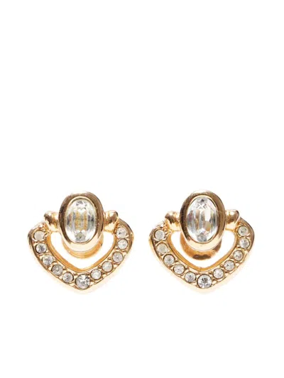 Pre-owned Dior Rhinestone Stud Earrings In 金色