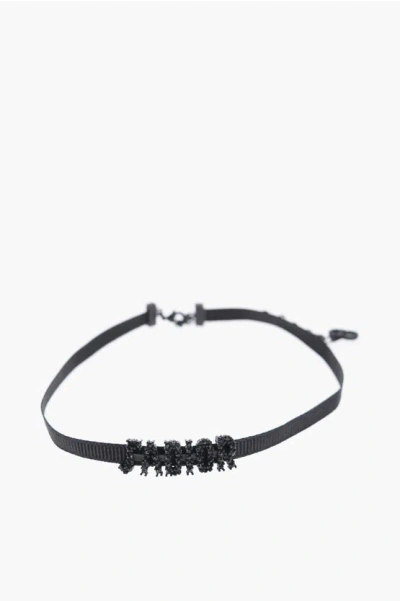 Dior Rhinestones Embellished J'a Fabric Choker Necklace In Black