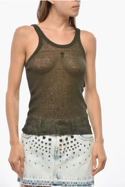 Dior Ribbed Linen Blend Tank Top In Black
