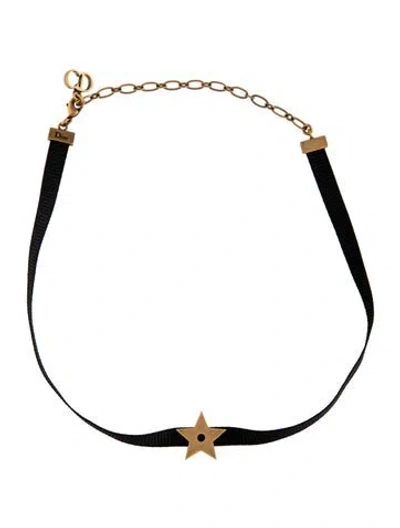 Pre-owned Dior Ribbon D Porte-bonheur Choker Necklace, 14.5" In Black