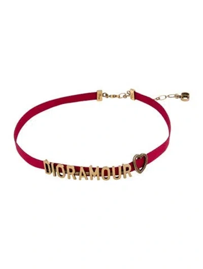 Pre-owned Dior Ribbon ' Amour' Choker Necklace, 14" In Burgundy