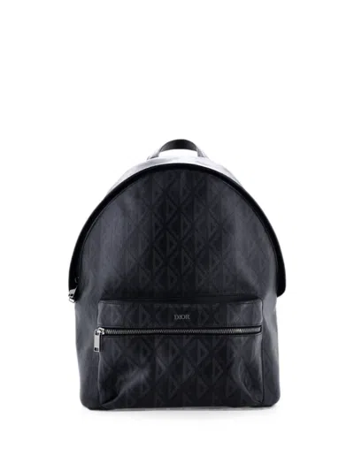 Pre-owned Dior Rider Cd Diamond Coated Canvas Large Backpack In Black