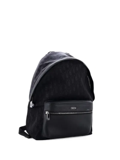 Pre-owned Dior Rider Oblique Nylon With Leather Medium Backpack In Black