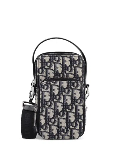 Pre-owned Dior Rider Pouch Oblique Canvas Micro Crossbody Bag In Black