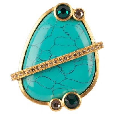 Pre-owned Dior Ring With Rhinestones And Hardstone Cabochon In Multi