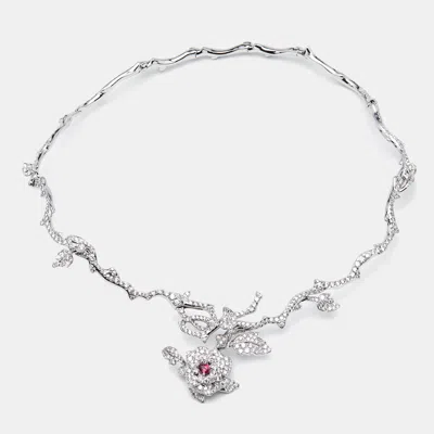 Pre-owned Dior Rose Bagatelle Diamonds Pear 18k White Gold Necklace