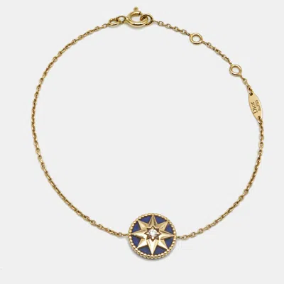 Pre-owned Dior Rose Des Vents Lapis Lazuli Diamond 18k Yellow Gold Bracelet