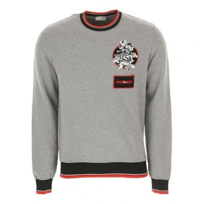 Dior Rose Embroidered Cotton Crewneck Pullover For Men Grey