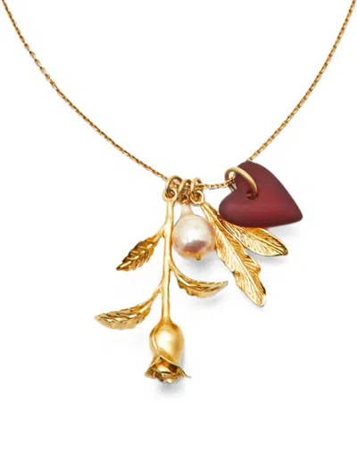 Pre-owned Dior Rose Motif Heart-pendant Necklace In Gold