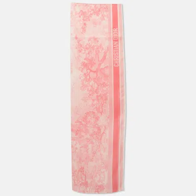 Pre-owned Dior Rose Paréo Toile De Jouy Sauvage Cotton Scarf In Pink