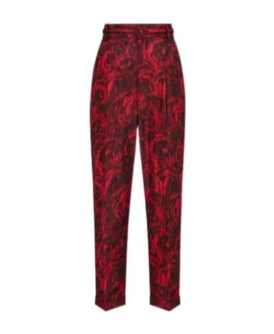 Dior Rose Pattern Casual Pants In Red