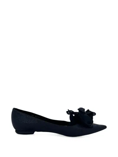 Pre-owned Dior Rose-embellished Pointed Ballet Flats In Black