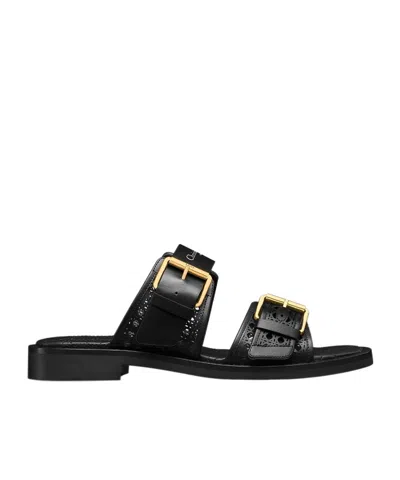 Dior Round Head Slippers In Black