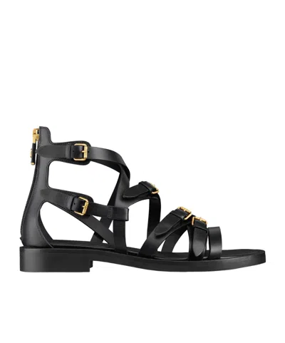 Dior Round-headed Flat Sandals In Black