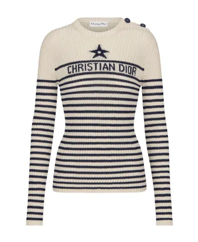 Dior Round-necked Striped Sweater In Nude
