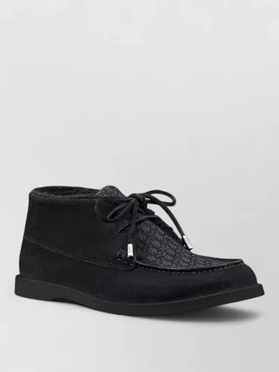 Dior Round Toe Boots Rubber Sole Suede Texture In Black