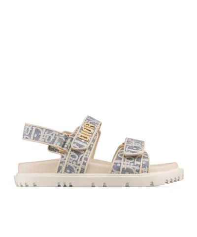 Dior Round Toe Flat Sandals In Blue