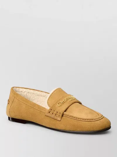 Dior Round Toe Leather Loafer Flat Shoe In Brown