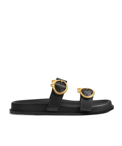 Dior Round-toe Flat Sandals In Black