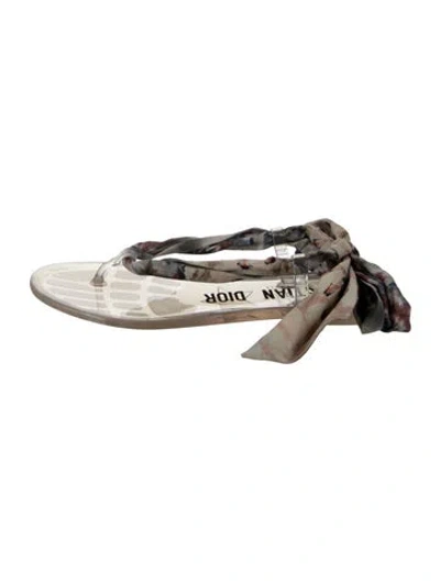Pre-owned Dior Rubber Floral Print Flip Flops In Gold