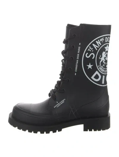 Pre-owned Dior Rubber Graphic Print Combat Boots In Black