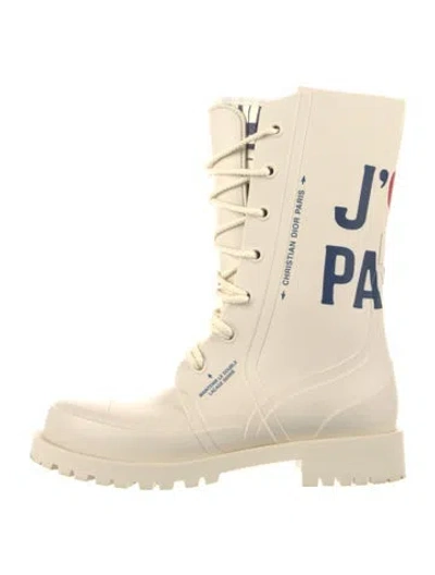 Pre-owned Dior Rubber Graphic Print Combat Boots In Neutrals