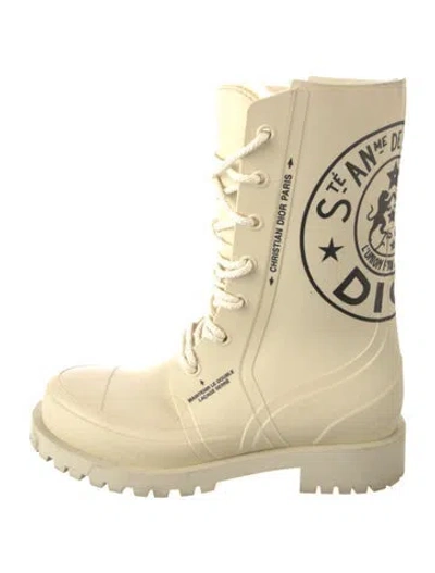 Pre-owned Dior Rubber Graphic Print Combat Boots In Neutrals