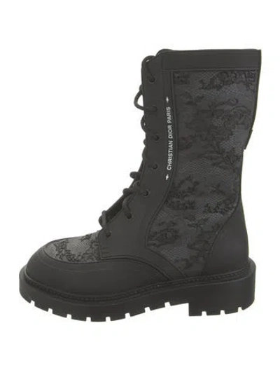 Pre-owned Dior Rubber Lace Pattern Combat Boots In Black