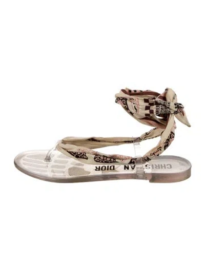 Pre-owned Dior Rubber Printed T-strap Sandals In Neutral