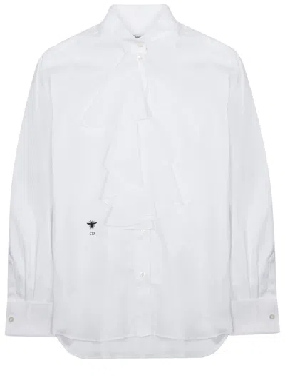 Dior Ruffle Front Button-up Blouse In White