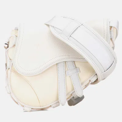 Pre-owned Dior Sacai Technical Fabric And Leather Saddle Bag In White