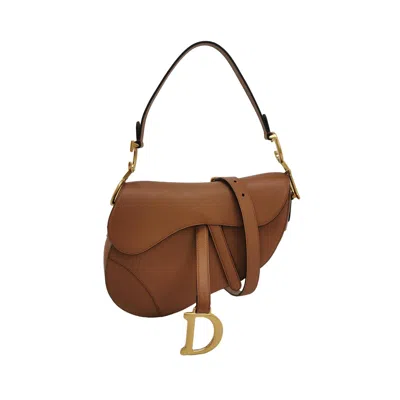 Pre-owned Dior Saddle 2022 Medium Tan Brown Grained Calfskin Leather Bag With Strap