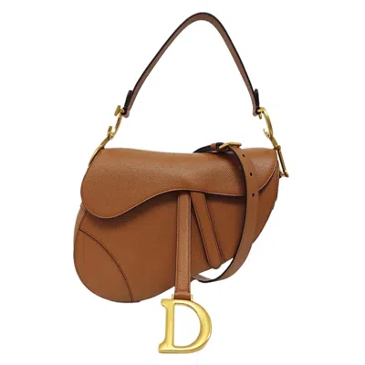 Pre-owned Dior Saddle 2022 Medium Tan Brown Grained Calfskin Leather Bag With Strap