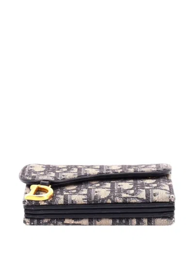 Pre-owned Dior Saddle 5-gusset Case Oblique Canvas Card Holder In Blue