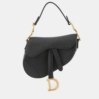 Pre-owned Dior Saddle Bag Black Leather Size Mini