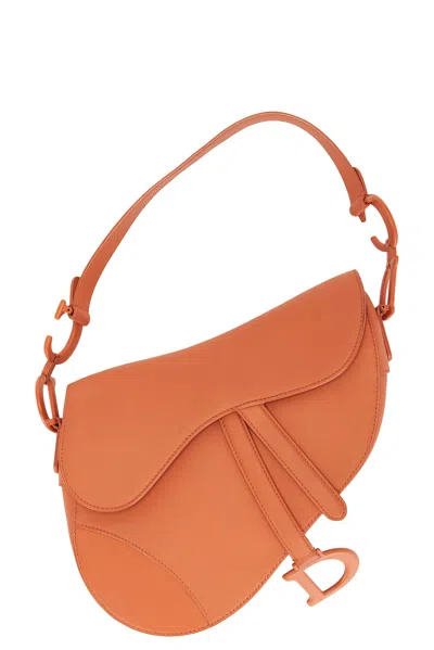 Pre-owned Dior Leather Saddle Bag In Orange