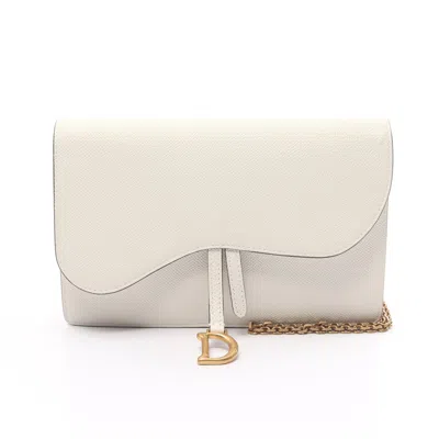 Dior Saddle Bag Shoulder Wallet Leather Off In White