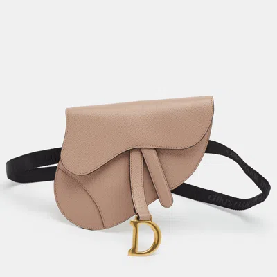 Pre-owned Dior Saddle Beige Leather Belt Bag