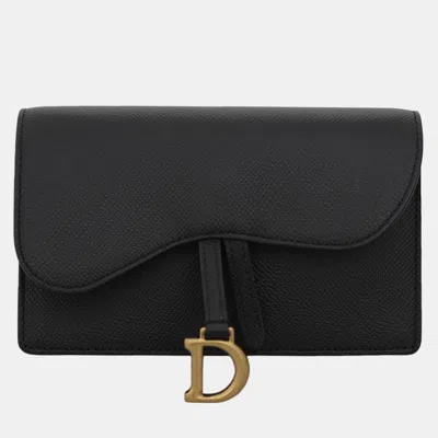 Pre-owned Dior Saddle Belt Pouch In Black