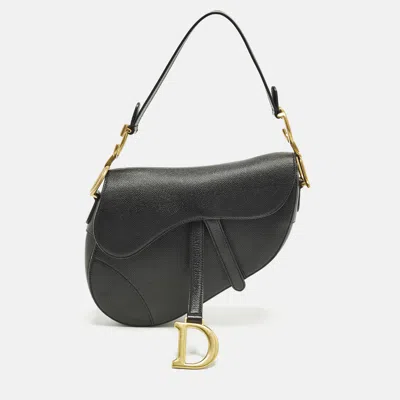 Pre-owned Dior Saddle Black Leather Bag