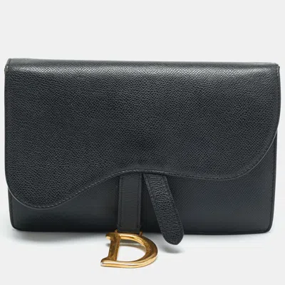 Pre-owned Dior Saddle Black Leather Chain Clutch