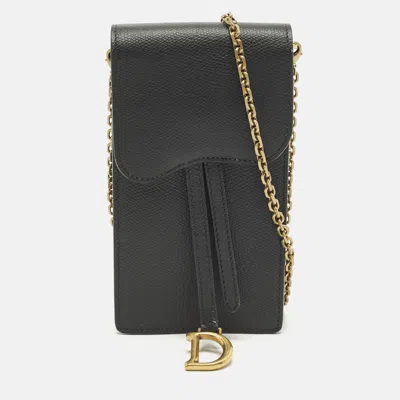 Pre-owned Dior Saddle Black Leather Chain Pouch