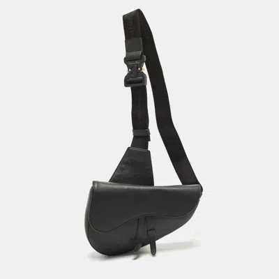 Pre-owned Dior Saddle Black Leather Crossbody Bag