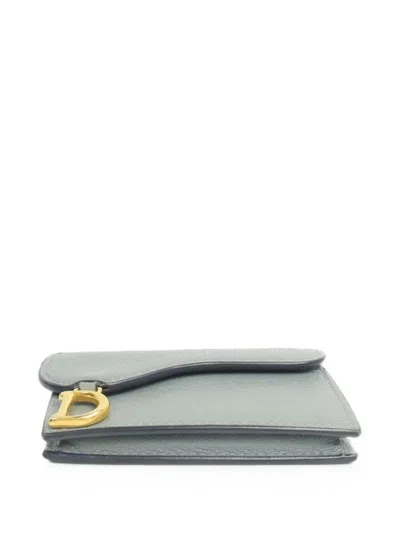 Pre-owned Dior Saddle Bloom Card Holder In Blue